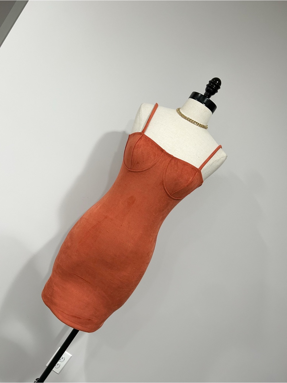 Popular Basics Rust Orange Bodycon Mini Dress with Spaghetti Straps
